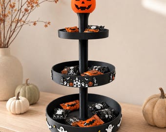 Halloween Etagere 3-stöckig mit Drehverschluss – Spooky Deko für Süßigkeiten, Snacks & Tischdeko