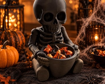 Halloween Candy Bowl – Skelett Süßigkeitenschale für Süßigkeiten, gruselige Halloween Deko für Tisch, Sideboard, Candy Bar & Eingangsbereich