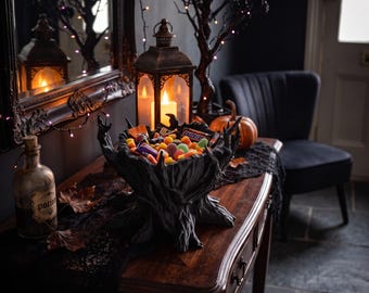 Halloween Süßigkeitenschale Baum – gruselige Candy Bowl für verpackte Süßigkeiten & Halloween Deko