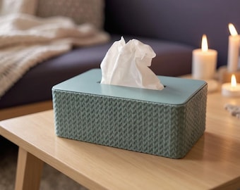 Knitted tissue box with 3D print, modern tissue box cover, Scandinavian cozy decor, minimalist cosmetic tissue box for the bathroom