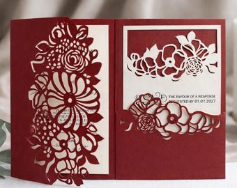 Floral Laser Cut Wedding Invitation Template, Gatefold Pocket Design, Cricut Wedding Invite Template, Digital Download, SVG DXF