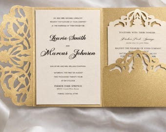 Elegant Laser Cut Wedding Invitation Template, Gatefold Pocket Design, Cricut Wedding Invite Template, Digital Download, SVG DXF