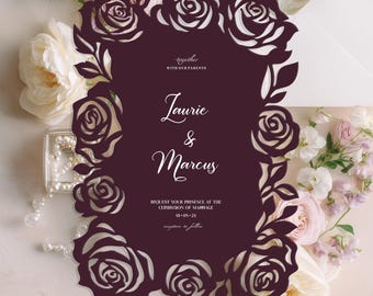 Laser cut Invitation, Elegant Papercut Wedding Invitation Template (SVG, DXF,) Digital Files