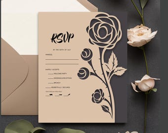 Laser Cut Wedding Invitation SVG, Cricut Wedding Invite Template, Gatefold Pocket Invitation, Digital Download, SVG DXF