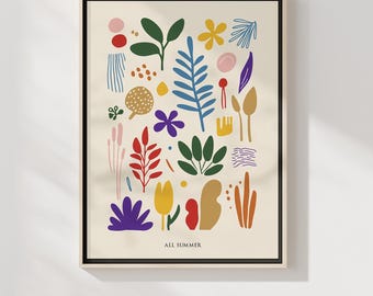 Modern Floral Art Print, Colorful Botanical Wall Art, Abstract Botanical Print (Digital Download)