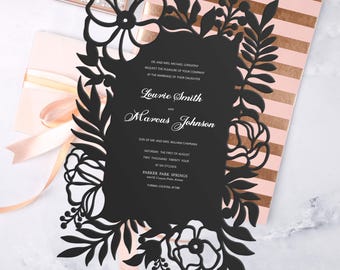 Laser Cut Wedding Invitation SVG, Cricut Wedding Invite Template, Gatefold Pocket Invitation, Digital Download, SVG DXF