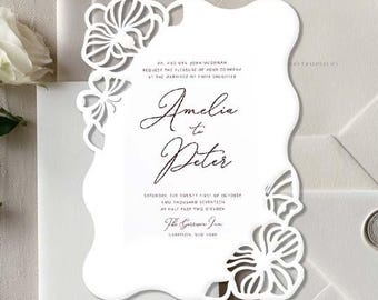 Orchid Elegant Papercut Wedding Invitation Template (SVG, DXF,) Digital Files