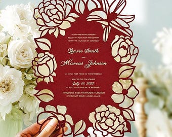 Laser cut Invitation, Elegant Papercut Wedding Invitation Template (SVG, DXF,) Digital Files