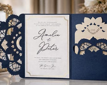 Luxury Laser Cut Wedding Invitation Template, Gatefold Pocket Design, Cricut Wedding Invite Template, Digital Download, SVG DXF