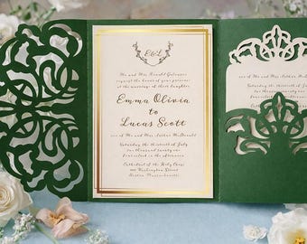 Elegant Laser Cut Wedding Invitation Template, Gatefold Pocket Design, Cricut Wedding Invite Template, Digital Download, SVG DXF