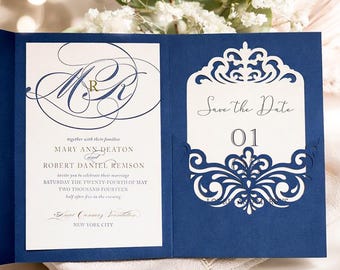 Laser Cut Wedding Invitation SVG, Cricut Wedding Invite Template, Gatefold Pocket Invitation, Digital Download, SVG  DXF