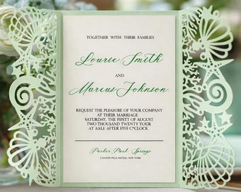 DIY Wedding Invitation SVG for Cricut, Laser Cut Gatefold Pocket Invite Template, Elegant Lace Wedding Card, Instant Download Files