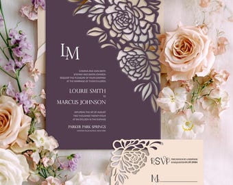 Laser cut Invitation, Elegant Papercut Wedding Invitation Template (SVG, DXF,) Digital Files