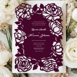 Laser cut Floral Invitation, Elegant Papercut Wedding Invitation Template (SVG, DXF,) Digital Files