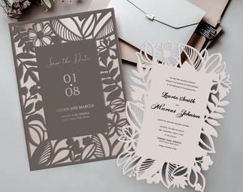 Laser cut Invitation, Elegant Papercut Wedding Invitation Template (SVG, DXF,) Digital Files