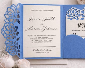 Laser Cut Wedding Invitation SVG, Cricut Wedding Invite Template, Gatefold Pocket Invitation, Digital Download, SVG DXF