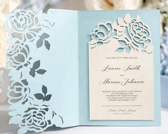 DIY Wedding Invitation SVG for Cricut, Laser Cut Gatefold Pocket Invite Template, Elegant Lace Wedding Card, Instant Download Files