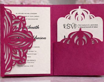 Laser Cut Wedding Invitation SVG, Cricut Wedding Invite Template, Gatefold Pocket Invitation, Digital Download, SVG DXF