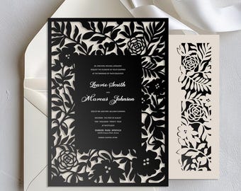 DIY Wedding Invitation SVG for Cricut, Laser Cut Gatefold Pocket Invite Template, Elegant Lace Wedding Card, Instant Download Files