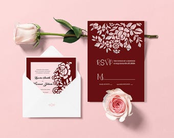 DIY Wedding Invitation SVG for Cricut, Laser Cut Gatefold Pocket Invite Template, Elegant Lace Wedding Card, Instant Download Files