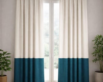 Boho Leinenvorhänge, moderne Farbblockvorhänge, minimalistische Fenstervorhänge, Wohnzimmer Schlafzimmervorhänge, Boho Wohnkultur
