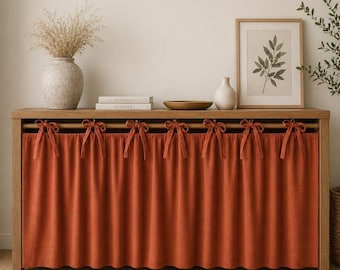 Boho Rost Terracotta Leinenvorhang | Konsolentisch Rock im Landhausstil | Kitchen Hideaway Vorhang | Rustikaler Vorhang