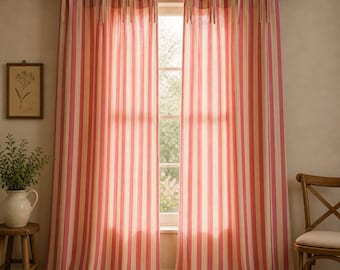 Rosa Gestreifte Baumwolle Gardinen | Bauernhaus Fenster Vorhänge | Boho Licht Filternde Vorhang Panels | Rustikaler Schlafzimmer Wohnzimmer Vorhang
