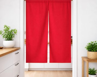 Red Linen Türvorhang Noren | Japanischer Raumteilervorhang | Handbemalt Boho Türvorhang im Landhausstil Sichtschutz Split Panel