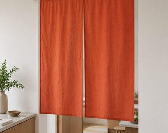 Rost Terrakotta Leinen Noren Vorhang Semi Sheer | Boho Türvorhang Panel | Rost Landhaus Raumteiler | Küche Flur Vorhang