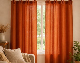 Rost Leinenvorhänge Semi Sheer | Boho Bauernhaus Krawatte Top Vorhänge | Rustikale Fenster Vorhänge | Leinen Look Panel für Wohnzimmer Schlafzimmer Decor