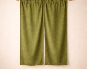 Oliv Grüner Leinen Noren Vorhang | Semi Sheer Türvorhang Panel | Boho Japandi Raumteiler | Sichtschutz Türvorhang | Modernes Wohndekor