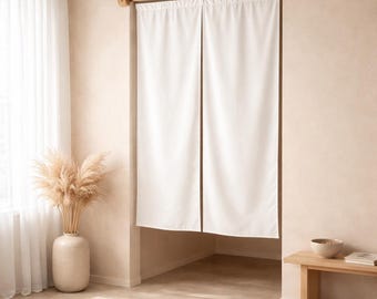 Weißer japanischer Leinenvorhang Noren, Minimalistischer Türvorhang, neutraler Boho-Raumteiler, moderner Eingangsbereich