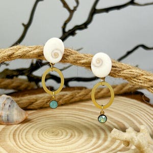 Design 28 | Seashell Hoop Earrings, Minimalist Gold Circle Earrings | Handmade Beach Jewelry, Ocean Inspired Coastal Earrings | Gift for Her