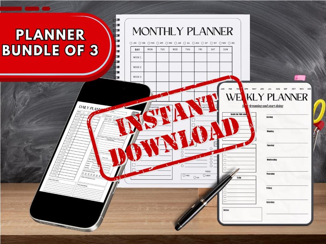 ADHD Undated Digital Planner Bundle, Minimalistic Daily, Weekly ...