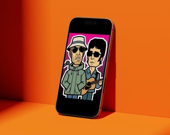 Papier peint de téléphone de dessin animé Oasis, icône de la musique pop art, rose (téléchargement numérique)