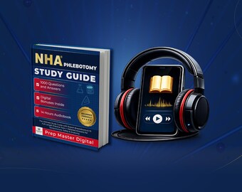 Pacchetto base di studio sulla flebotomia NHA / Libro digitale e audiolibro / Preparazione all'esame NHA CPT / 1000 domande di pratica / Appunti sulla venipuntura