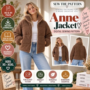 uilted Puffer Jacket Sewing Pattern | Cropped Bomber PDF Pattern | Zip Up Jacket Pattern | Intermediate Sewing Pattern | Digital Download
