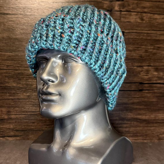 Gray Hand Knit Hat, Acrylic Beanie, Winter Cozy Chunky Neutral Warm Accessory