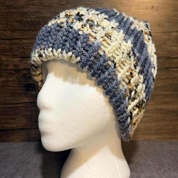Blue Ridge Bonfire Kids Knit Hat, Handmade Superwash Merino Wool Beanie, Marled Hat
