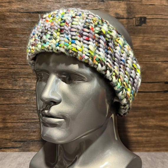 Concrete Graffiti Handmade Knit Head Wrap Neon Speckled Superwash Merino Wool Winter Accessory Cozy