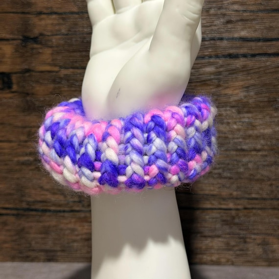 Neon Nebula Handmade Merino Wool Scrunchie Pink Purple White Chunky Soft Hair Accessory Gift