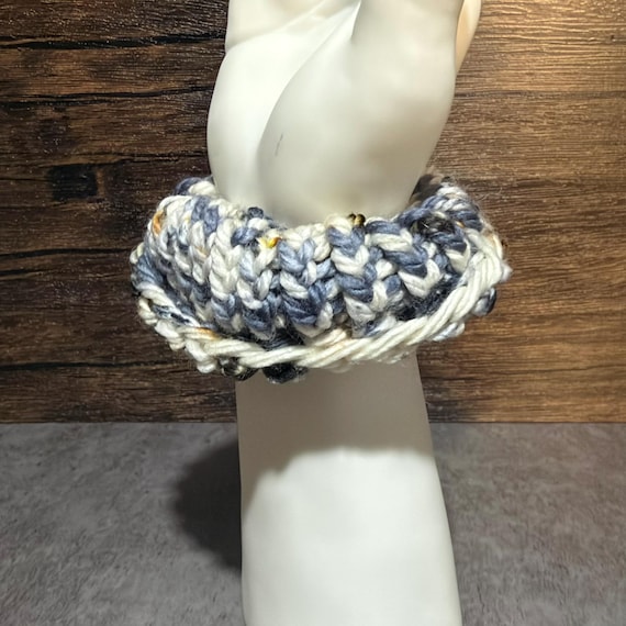 Blue Ridge Bonfire Knit Scrunchie, Handmade Merino Wool Hair Accessory