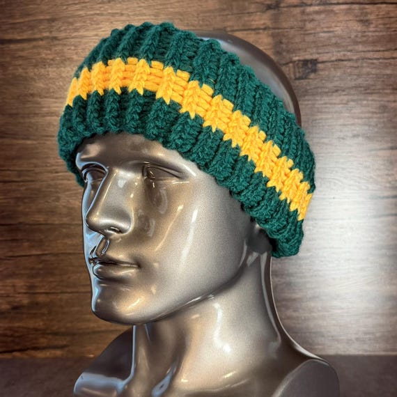 Handmade Green Gold Knit Head Wrap SUNY Inspired Memorial Ear Warmer Cozy Soft