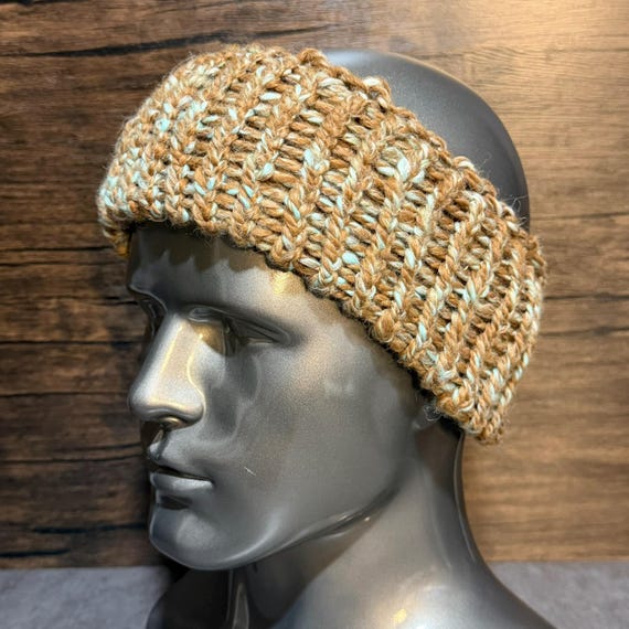 Alpaca Head Wrap, Handmade Knitted Ear Warmer, Chunky Winter Headband, Earthy Multicolor Alpaca Meadow