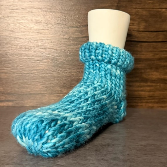 Gentle Waters Superwash Merino Wool Slipper Socks Handmade Cozy Soft Turquoise Aqua Winter Gift