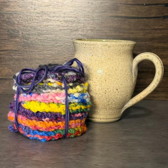 Hand Knit Pride Coaster Set: Seven LGBTQ Flag Colorways, Hand-Dyed Yarn