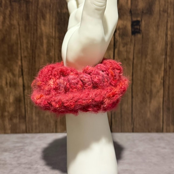Crimson Fuzz Angora Scrunchie | Handmade Red Hair Scrunchie | Soft Fuzzy Statement Accessory