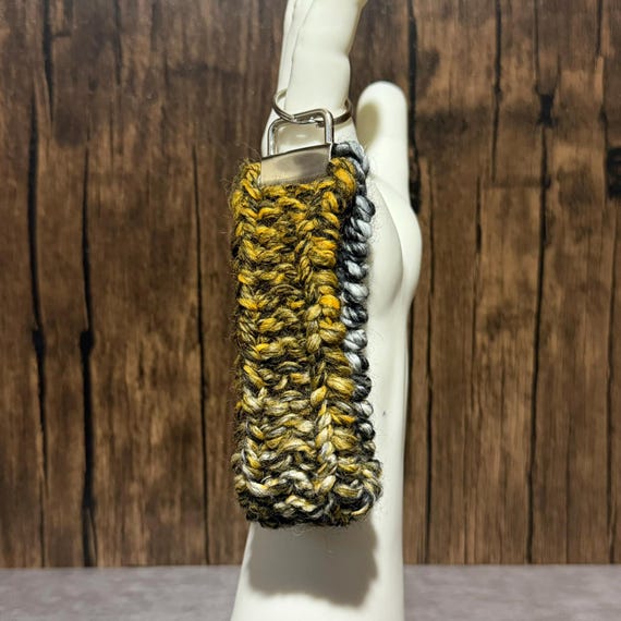 Handmade Halloween Knit Keychain, Purple Orange Black Key Fob, Spooky Bag Charm, Colorful Accessory