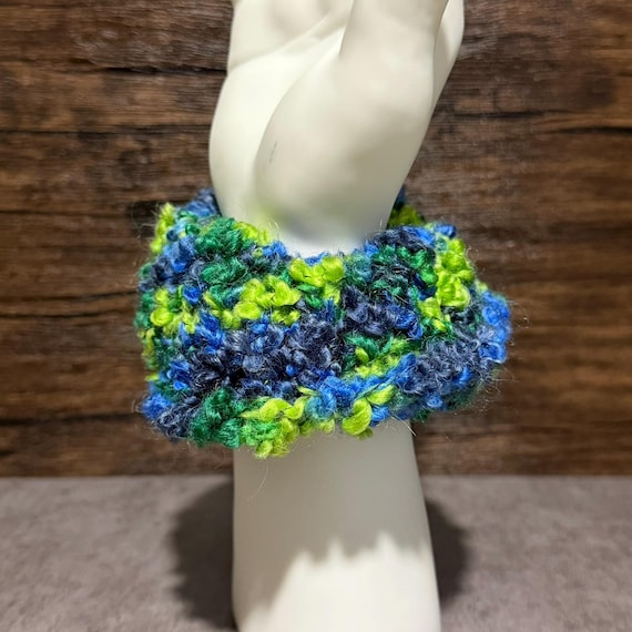 Electric Pride Scrunchie Handmade Knit Colorful Textured Hair Accessory Rainbow Inspired Statement Piece Sideshow Knitting