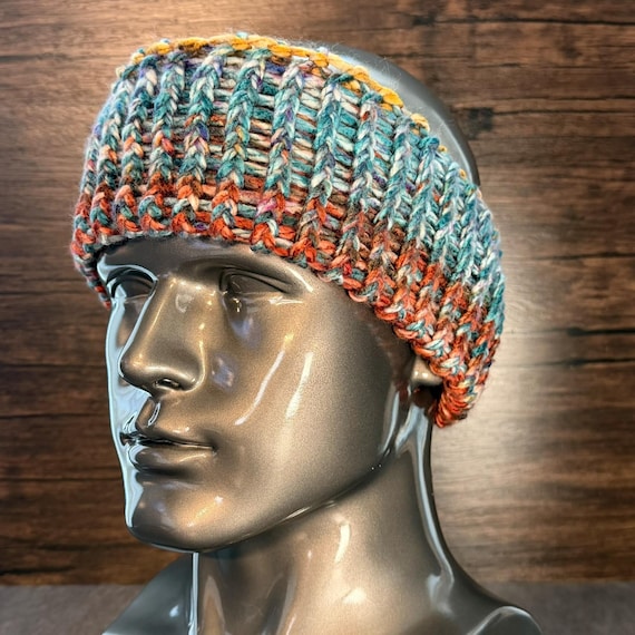 Hand Knit Rainbow Head Wrap Vibrant Colorful Boho Ear Warmer Festival